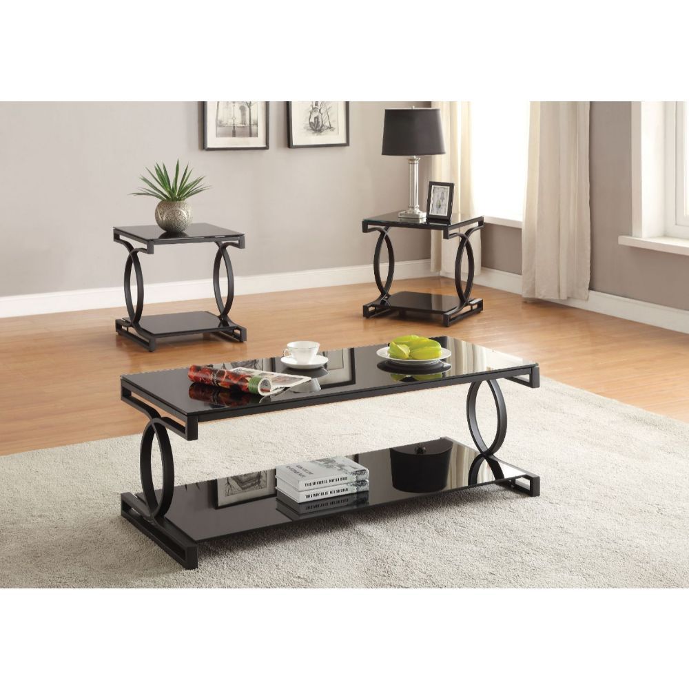 Milo - Coffee Table - Sandy Black & Black Glass