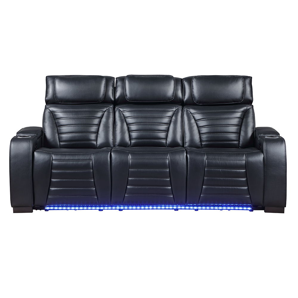 Ephron - Power Motion Sofa With Dropdown Table, Wireless Charging, Reading Light, Power Headrests & LED - Black