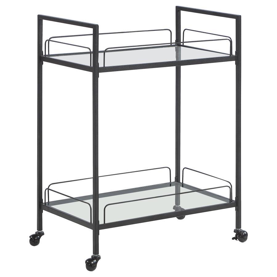 Curltis - 2-Tier Rectangular Glass Shelf Metal Bar Cart - Black