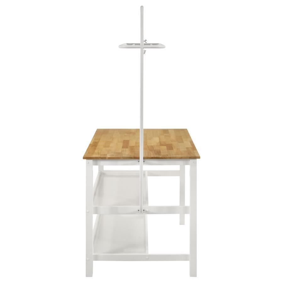 Edgeworth - Kitchen Island Counter Table with Pot Rack - White