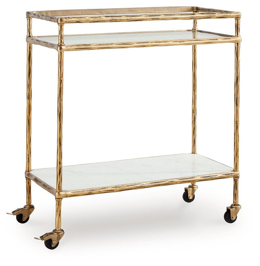 Plattfield - Antique Gold Finish - Bar Cart