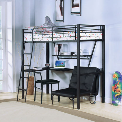 Senon - Twin Loft Bed With Desk - Silver & Black