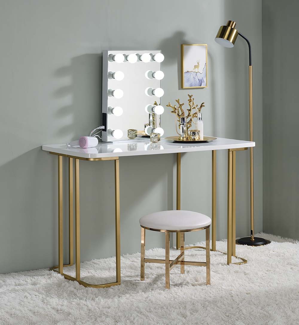 Estie - Vanity Desk (Same 93102) - White & Gold