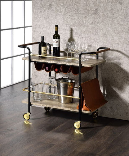 Naude - Serving Cart - Natural, Gold & Black Finish