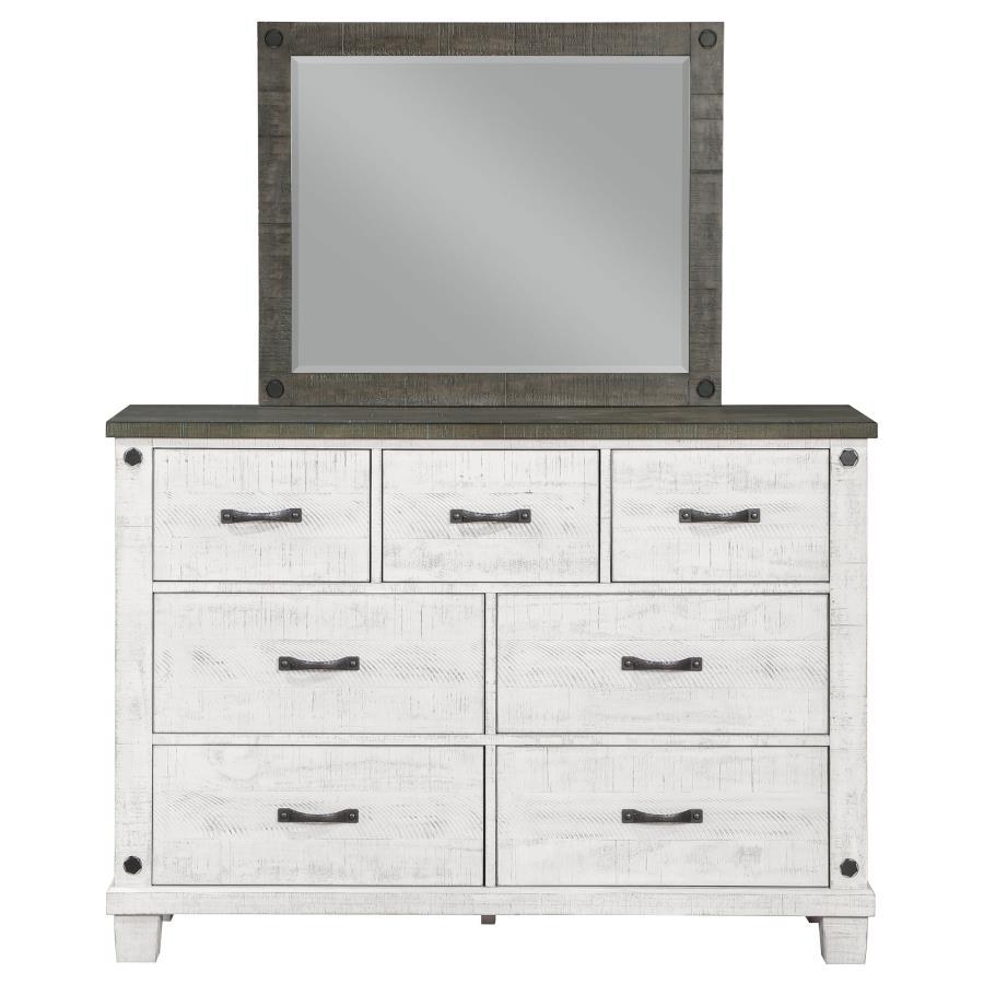 Lilith - 7-Drawer Dresser With Mirror Distressed - Grey And White