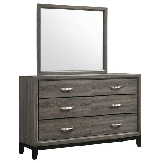 Watson - 6-Drawer Dresser With Mirror - Grey Oak And Black