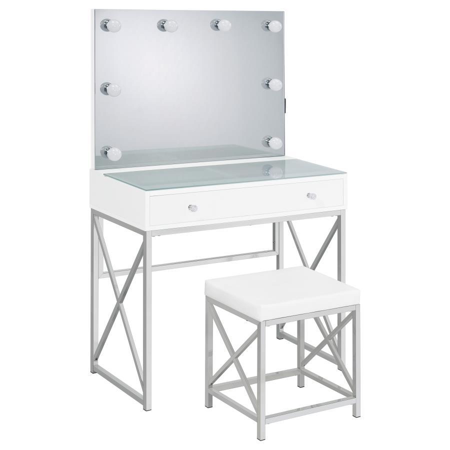 Eliza - 2 Piece Vanity Set With Hollywood Lighting - White And Chrome