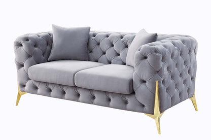Jelanea - Loveseat With 2 Pillows - Gray Velvet & Gold