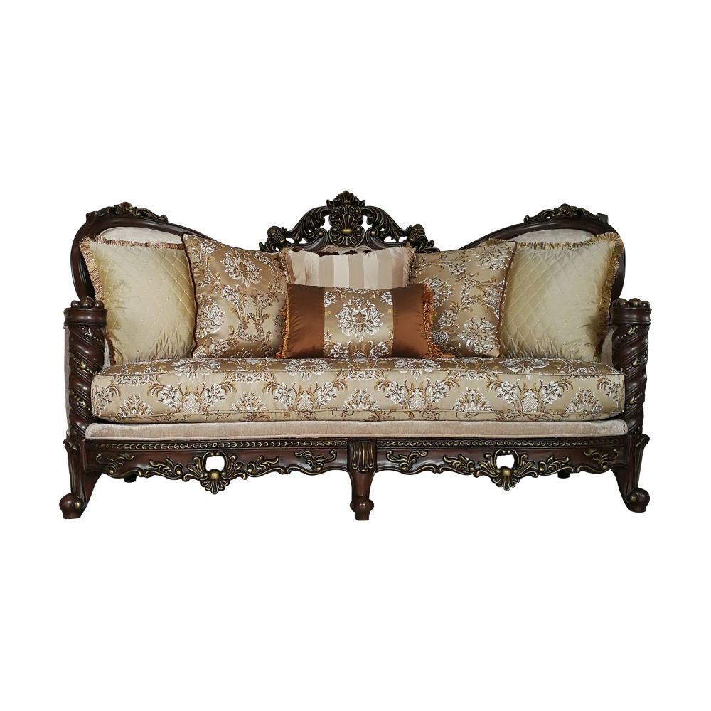 Devayne - Sofa With 6 Pillows Same Lv01582) - Pattern Fabric & Dark Walnut