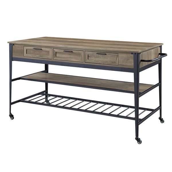 Macaria - Kitchen Island - Rustic Oak & Black Finish - 33"