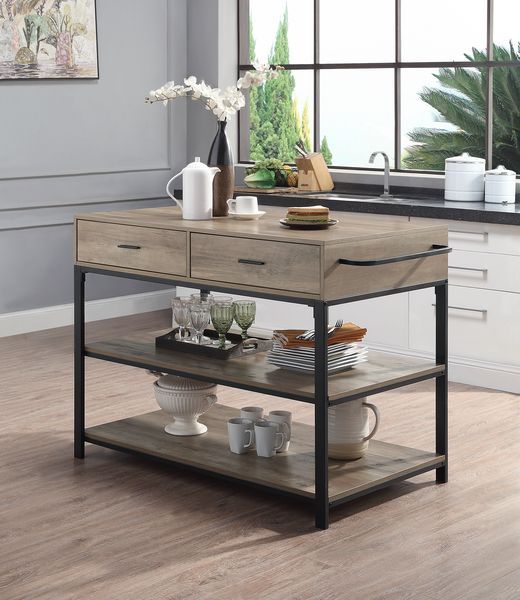 Macaria - Kitchen Island - Rustic Oak & Black Finish - 36"