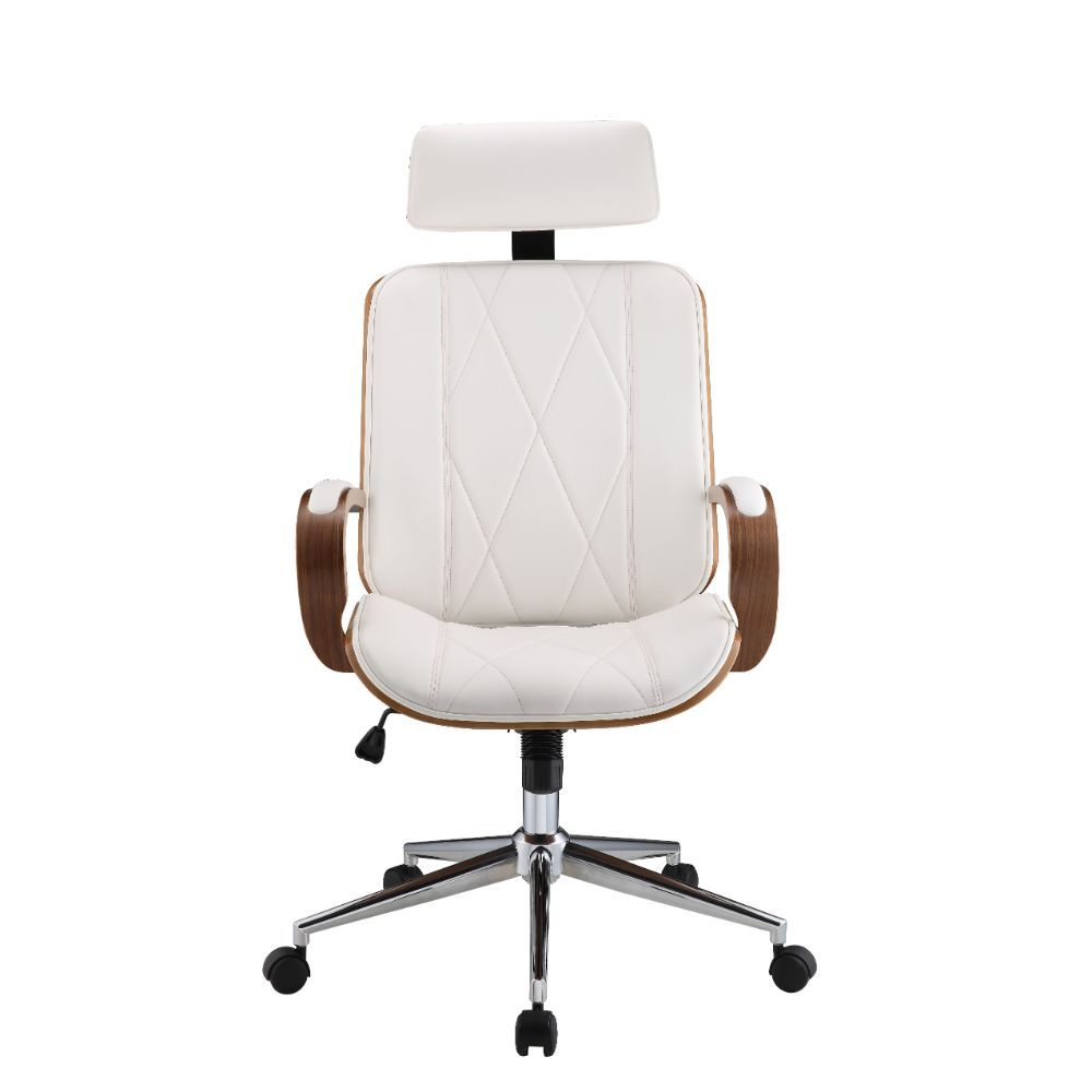 Yoselin - Office Chair - White PU & Walnut