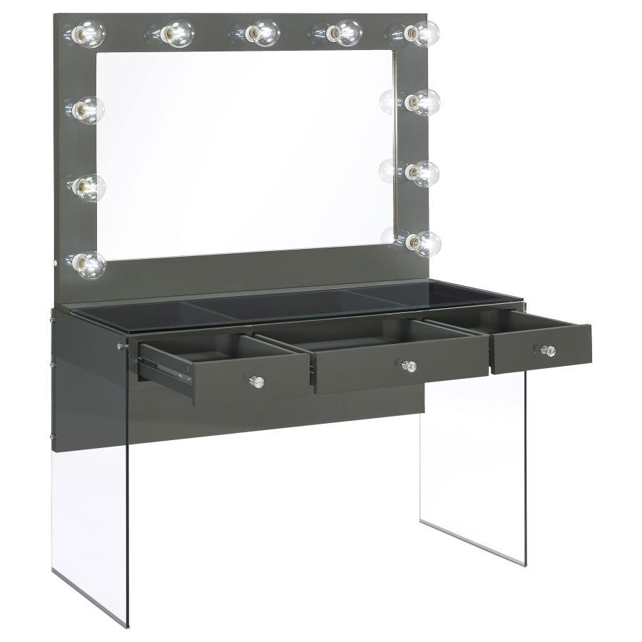 Afshan - 3-Drawer Vanity Set With Lighting - Gray High Gloss