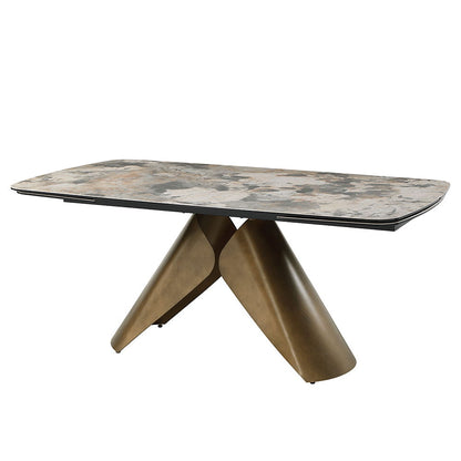 Malika - Ceramic Top Dining Table - Gray & Copper Cross Brushed