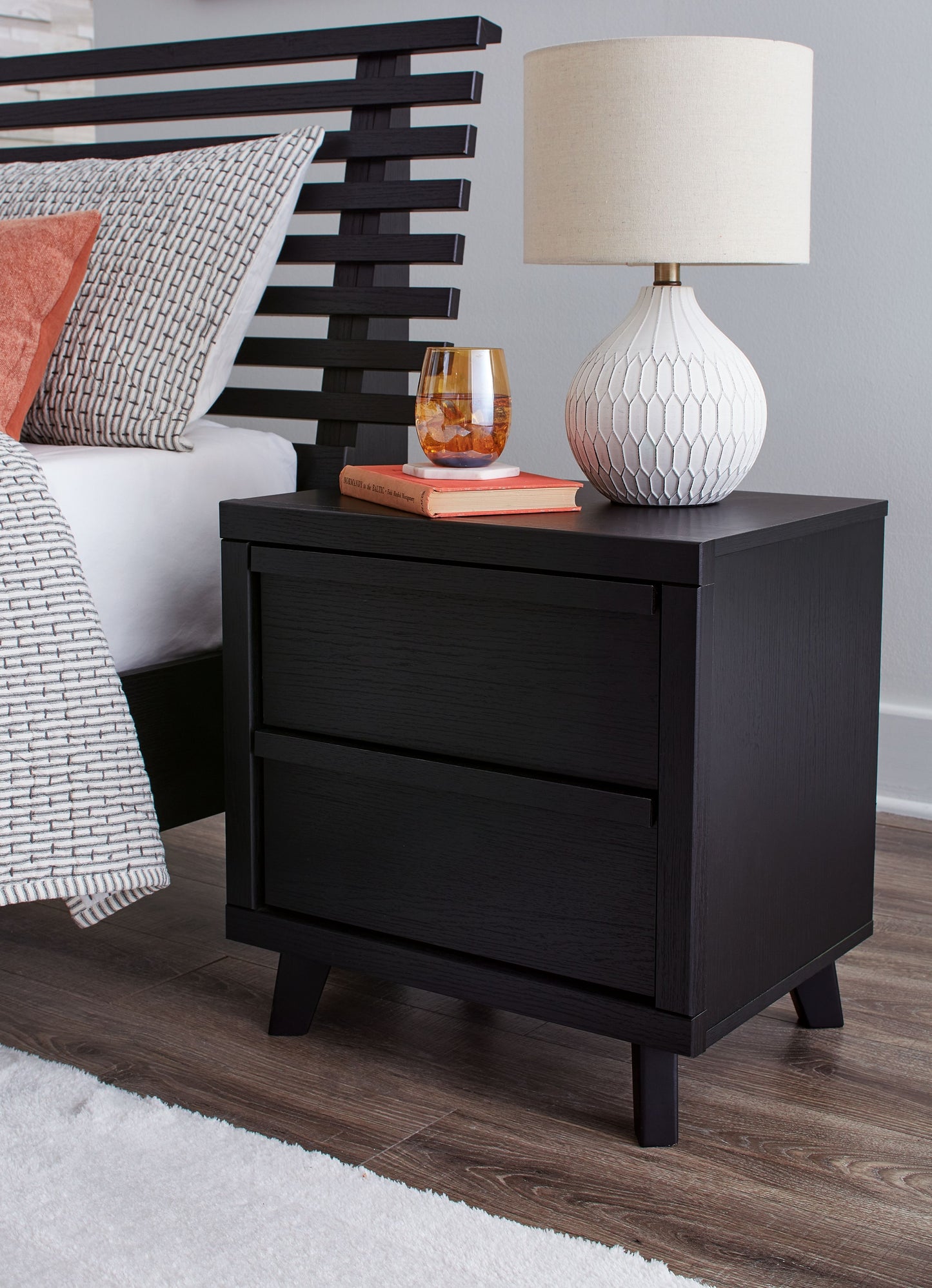 Danziar - Black - Two Drawer Night Stand