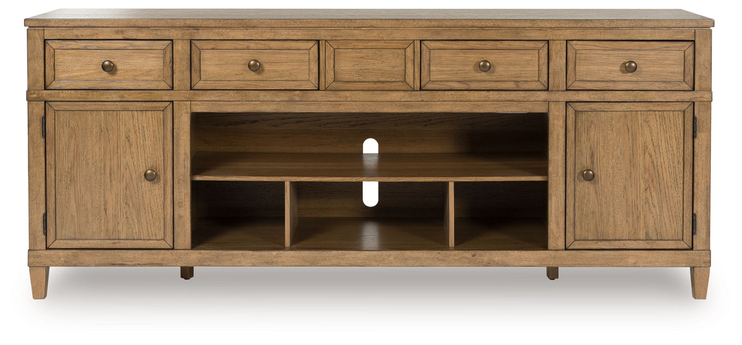 Sharlance - XL TV Stand With Fireplace Option - Light Brown