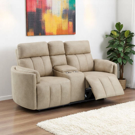 Elison - Motion Loveseat With Console - Dark Beige Polish Microfiber