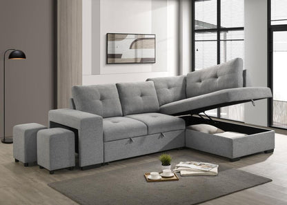 Roanne - Fabric Upholstered Sleeper Sectional Sofa - Gray