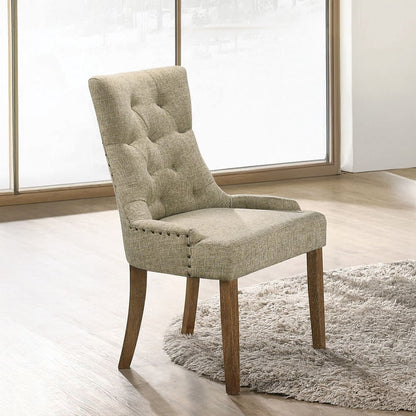 Yotam - Side Chair Set of 2) - Beige Fabric & Salvaged Oak