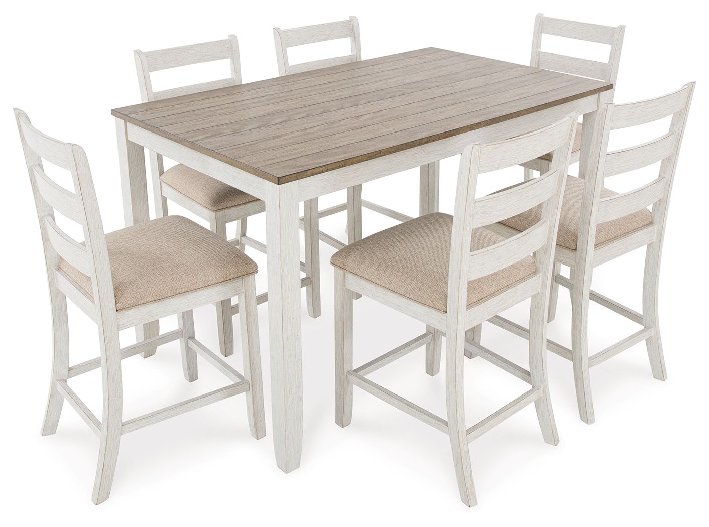 Skempton - White / Light Brown - Counter Height Dining Table and Bar Stools (Set of 7)