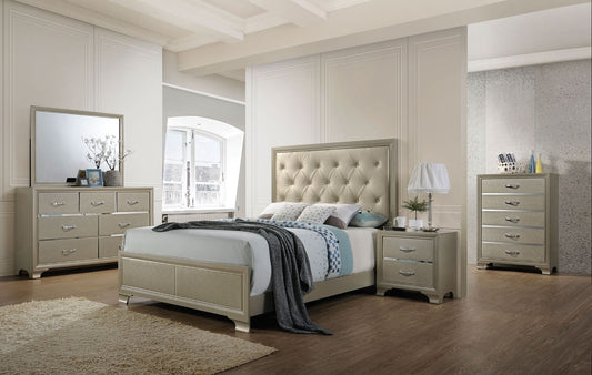 Carine - Queen Bed - Synthetic Leather & Champagne