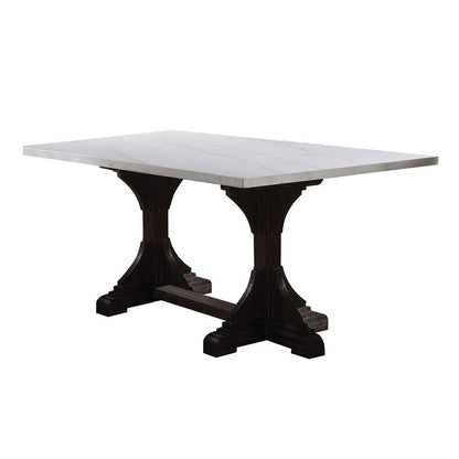 Gerardo - 30" Dining Table - White Marble Top & Weathered Espresso