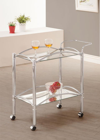 Shadix - 2-Tier Serving Cart With Glass Top - Chrome And Clear