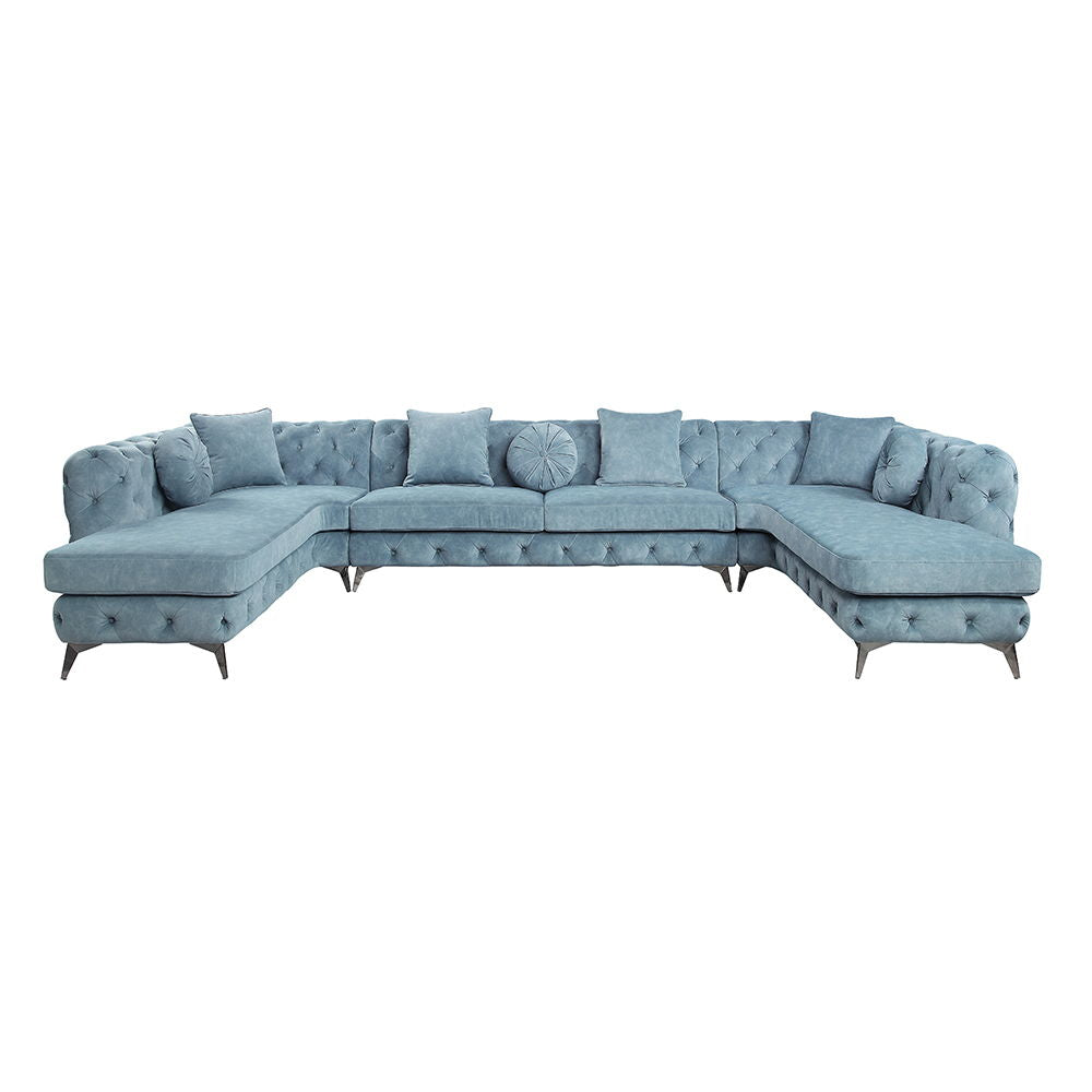 Zerah - Sectional Sofa With 7 Pillows - Dusty Blue Fabric