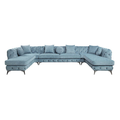 Zerah - Sectional Sofa With 7 Pillows - Dusty Blue Fabric