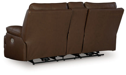 Vonryan - Power Reclining Loveseat With Console / Adj Headrest - Tobacco