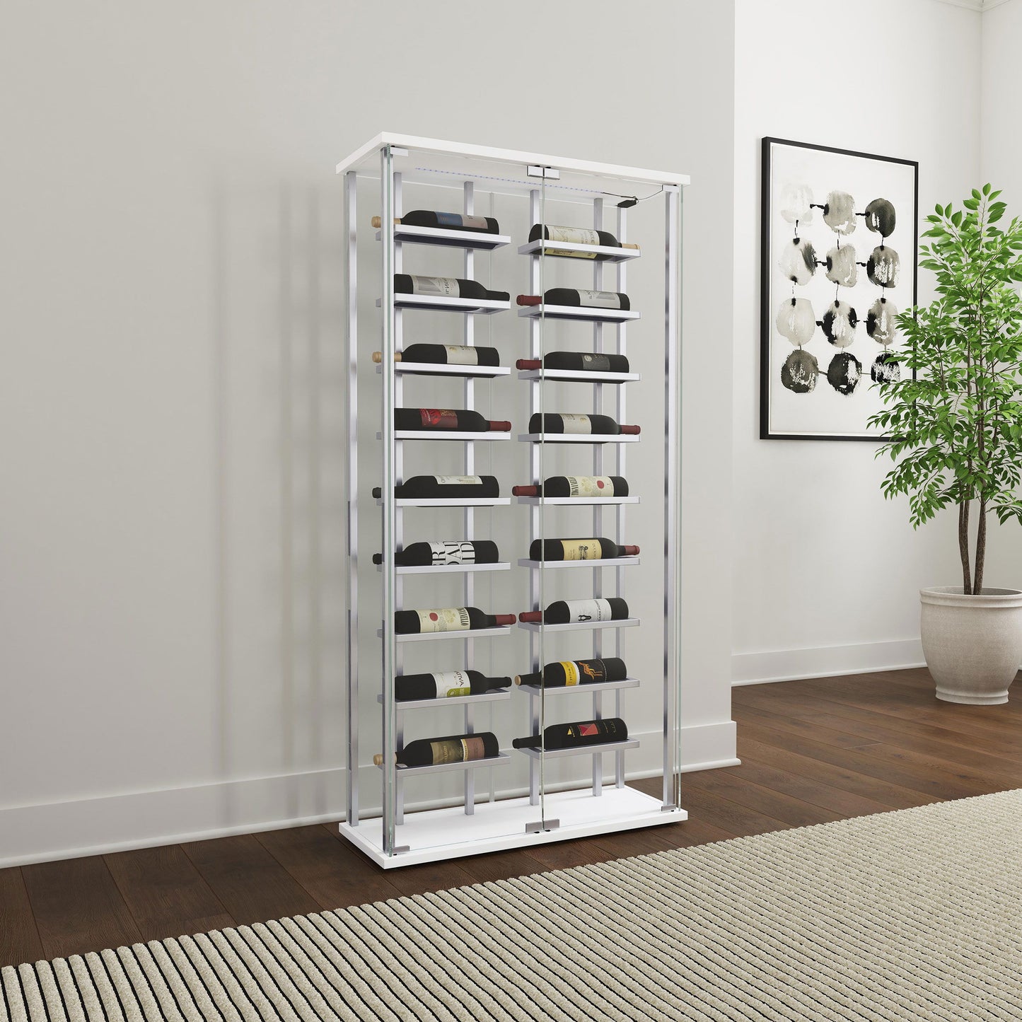 Montara - Tempered Glass Wine Storage Display Curio Cabinet With LED Lighting - Chrome