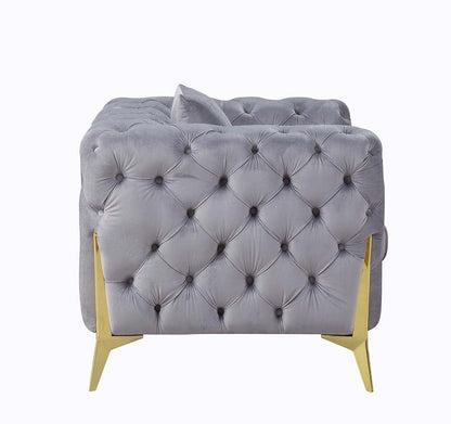 Jelanea - Loveseat With 2 Pillows - Gray Velvet & Gold