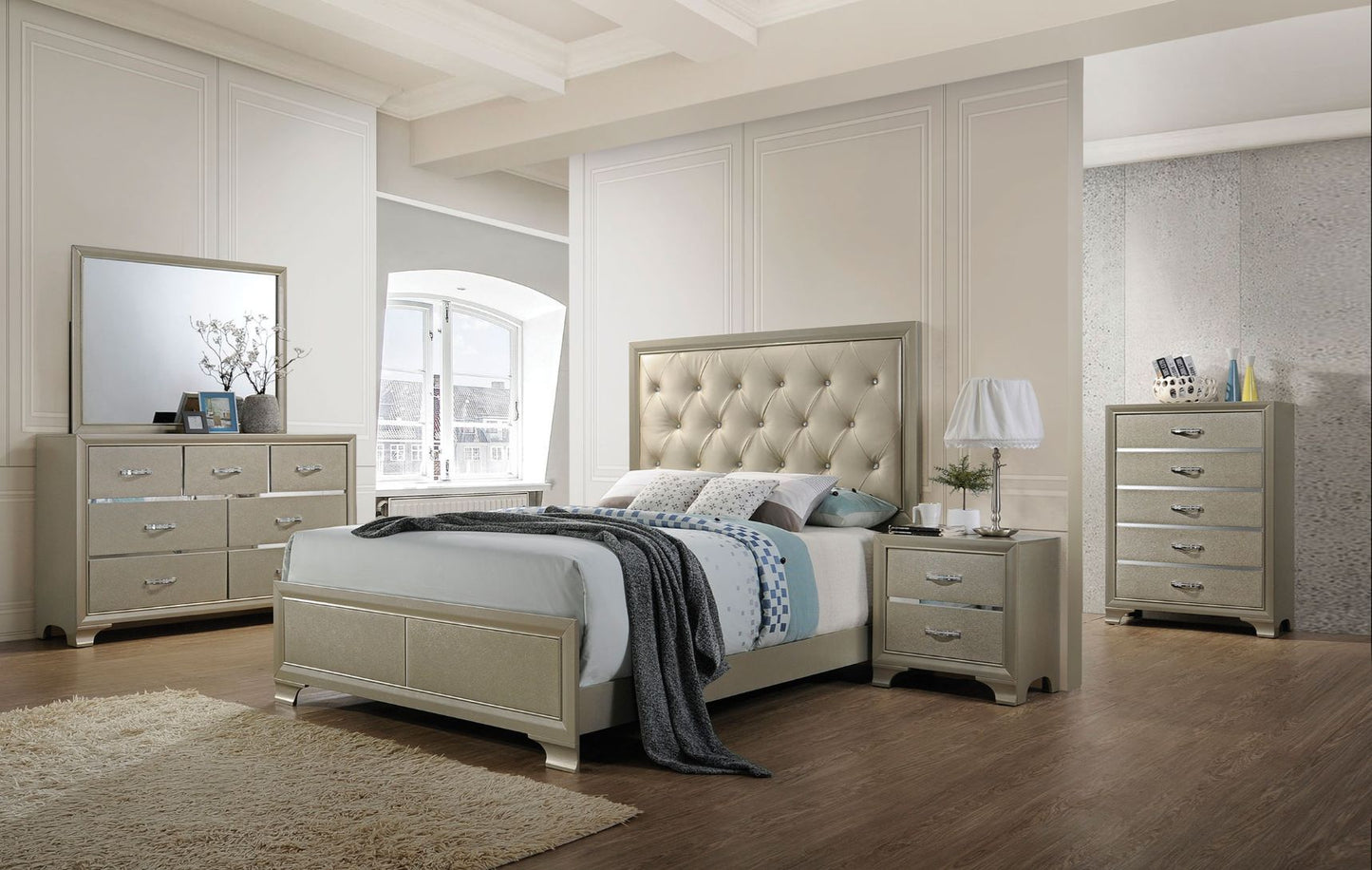 Carine - Queen Bed - PU & Champagne