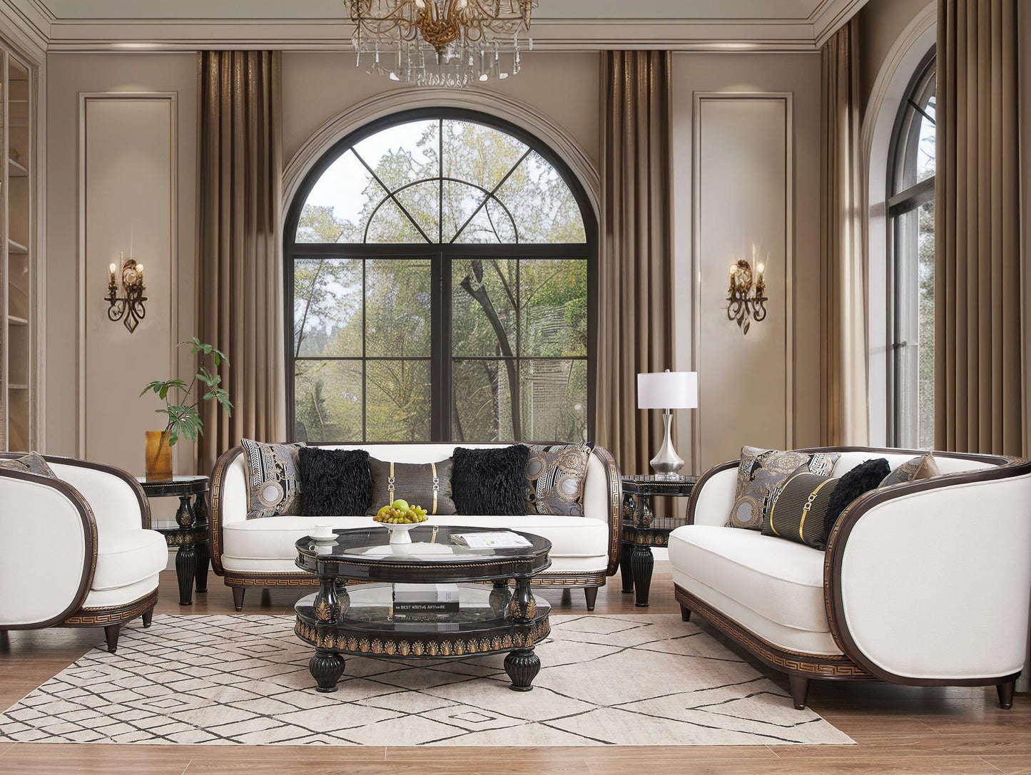 HD-9043 - 3 Piece Set - White / Brown / Gold