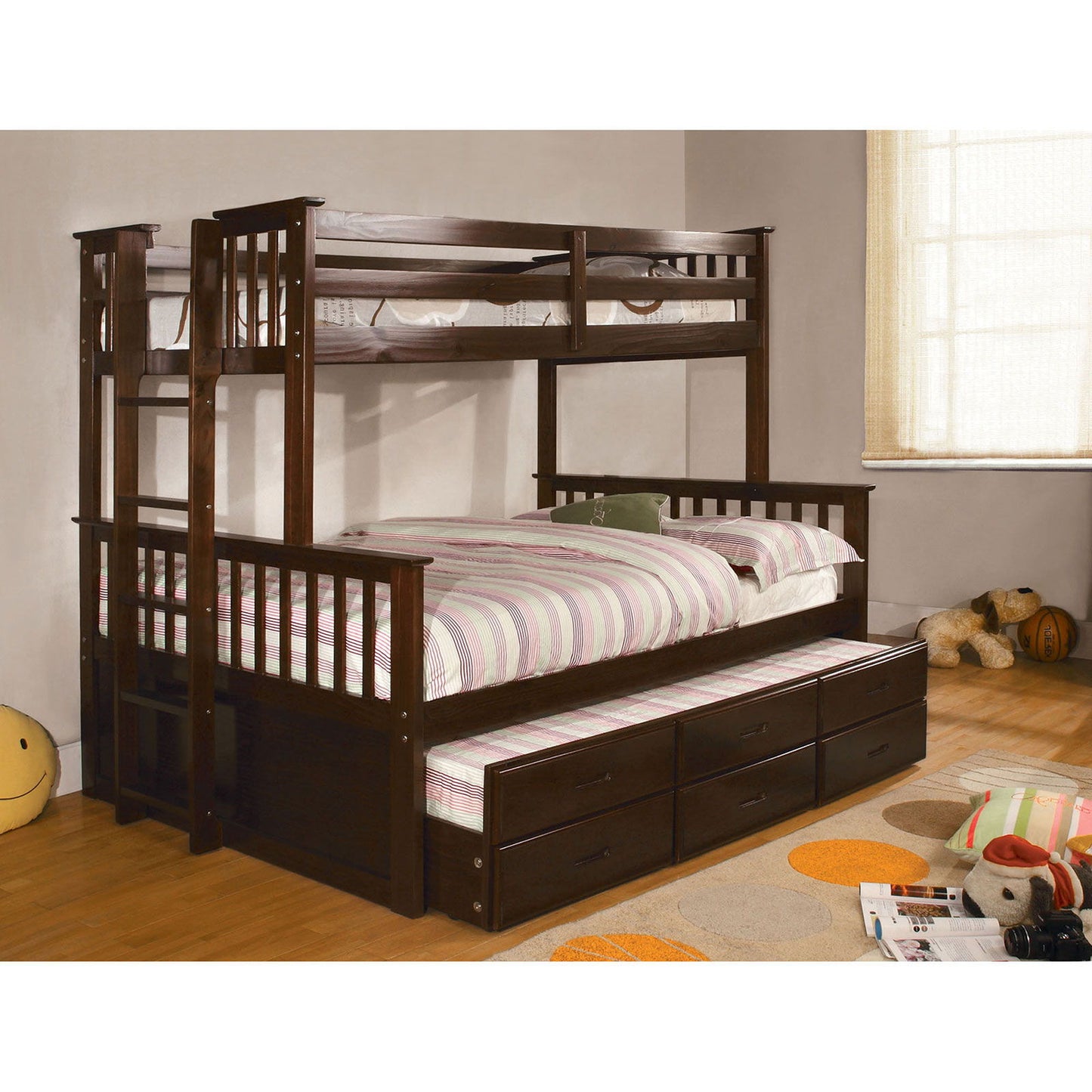 University - Twin Over Full Bunk Bed & Trundle - Dark Walnut