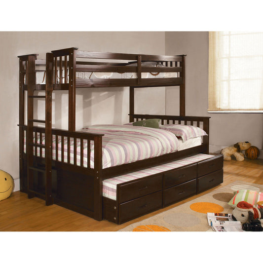 University - Twin Over Full Bunk Bed & Trundle - Dark Walnut