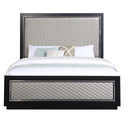 Nicola - Ek Bed - Silver PU & Black Finish