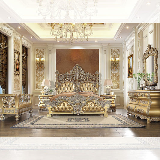 HD-8016 - 4 Piece Bedroom Set - Bright Gold