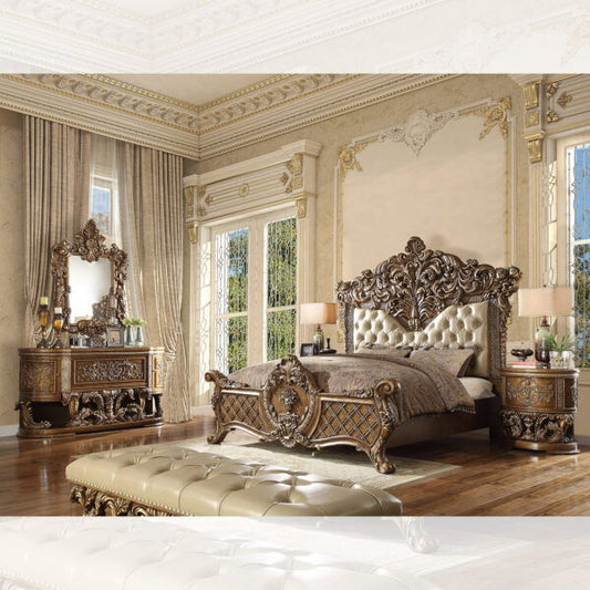 HD-8018 - 4 Piece Eastern King Bedroom Set - Antique Gold & Perfect Brown