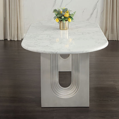 Zayn - Dining Table - White Natrual Marble Top & White