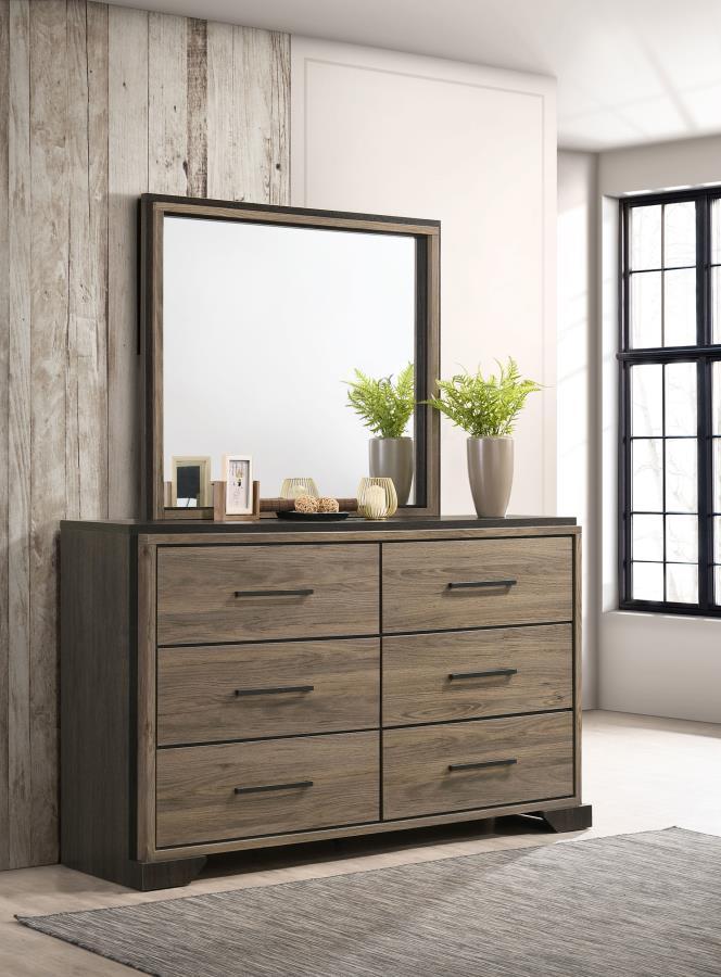 Baker - 6-Drawer Dresser With Mirror - Brown And Light Taupe