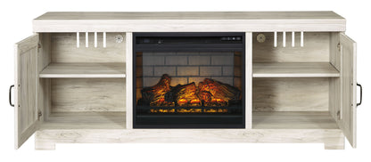 Bellaby - Whitewash - 63" TV Stand With Faux Firebrick Fireplace Insert