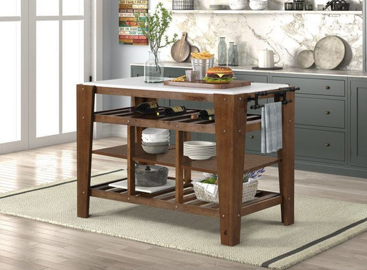 Alaroa - Kitchen Island - Marble & Rustic Brown Finish