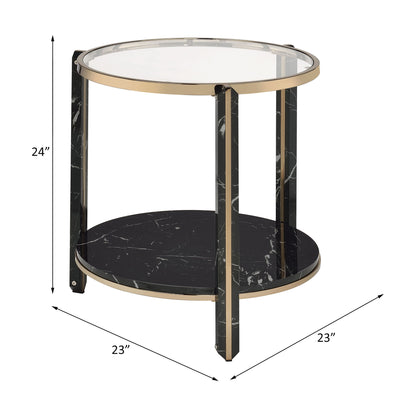 Thistle - End Table - Clear Glass, Faux Black Marble Top & Champagne