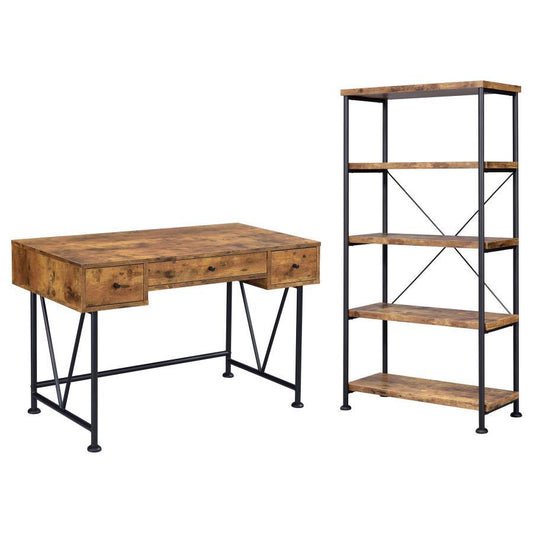 Analiese - 2 Piece Computer Desk Bookcase Set - Rustic Nutmeg