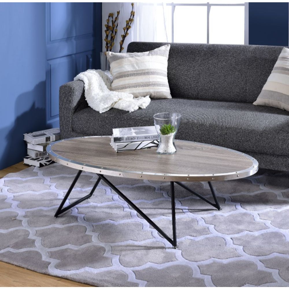 Allis - Coffee Table - Weathered Gray Oak & Metal